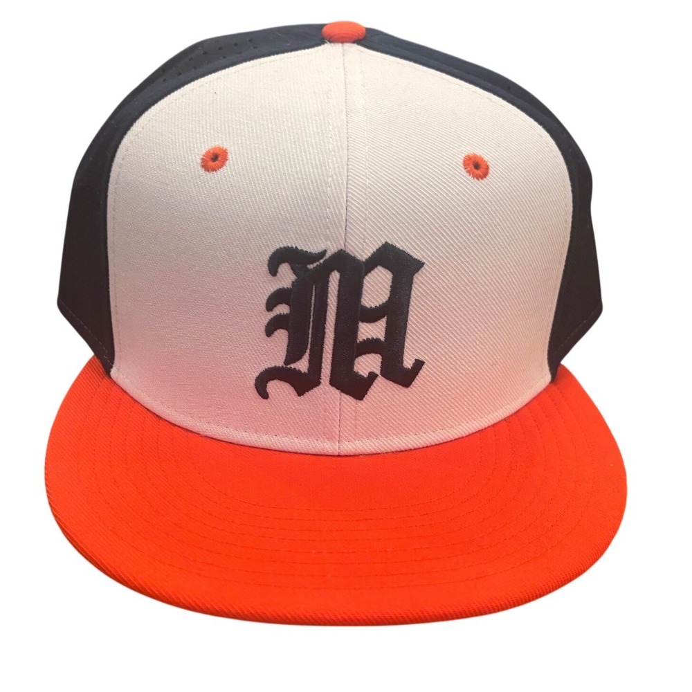 Nike True Miami Hurricanes Fitted Hat 7 3/8 Dri-FIT M Logo Navy Orange White Cap